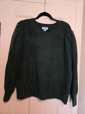 CeCe Cozy Dark Green Cable Knit Sweater size XL